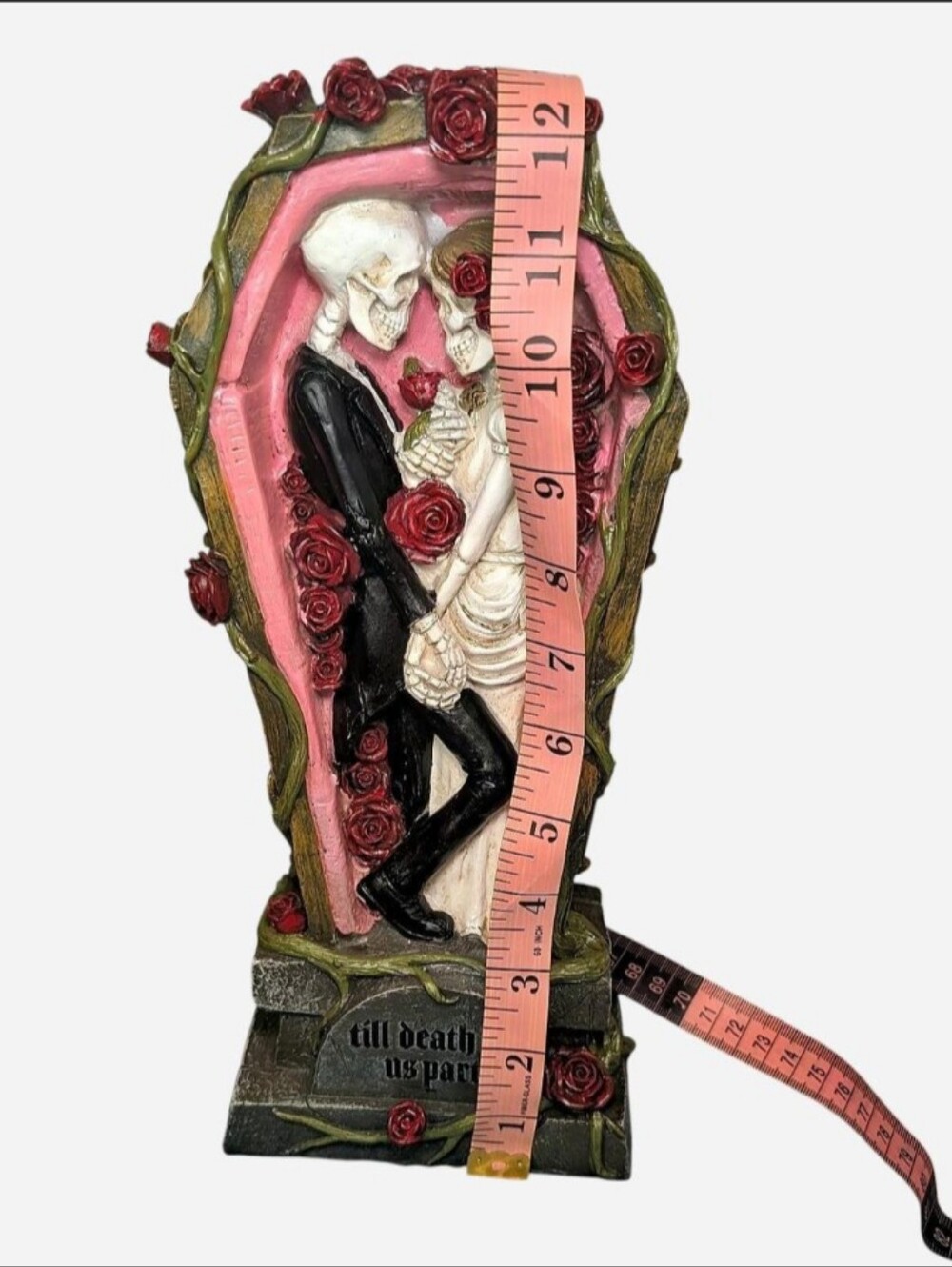 Till Death Do Us Part Skeleton Couple Tombstone Sculpture - Pink & Black - Picture 6 of 6
